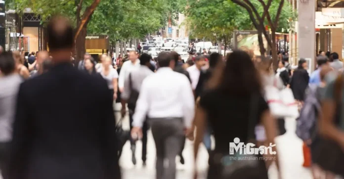 people walking along Sydney area people walking along Sydney area