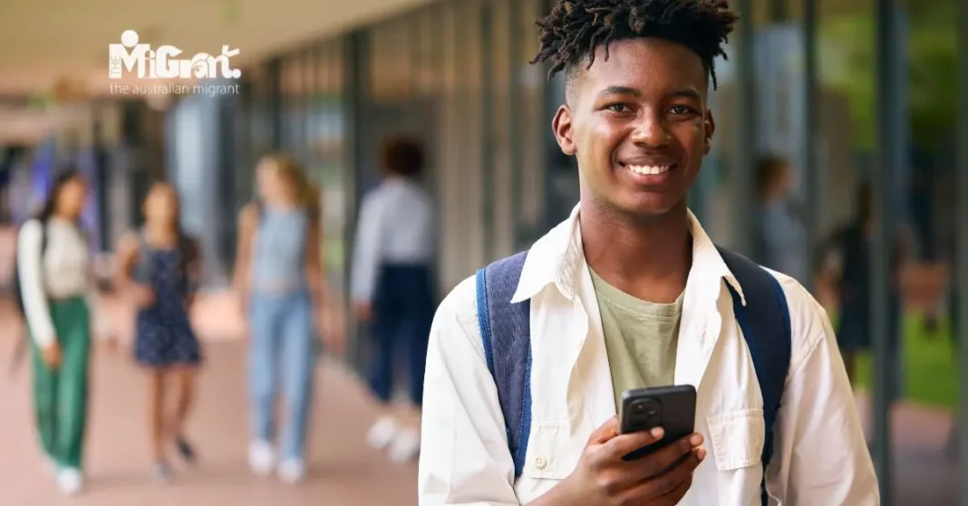 student using a mobile phone